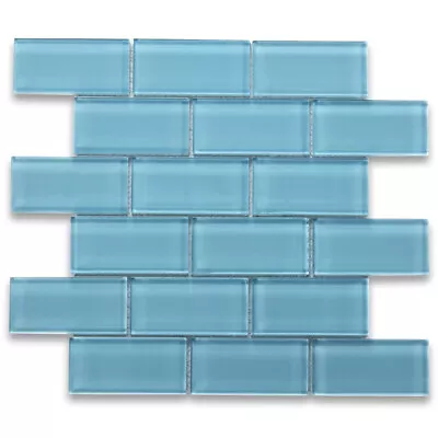 A64004 Glass Mosaic Tile Country Blue 2x4 Subway Tile Kitchen Backsplash • $9.99