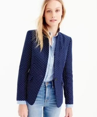 J.CREW Size 4 Polka Dot Regent Blazer In Navy Linen Style E7261 NWOT • $42