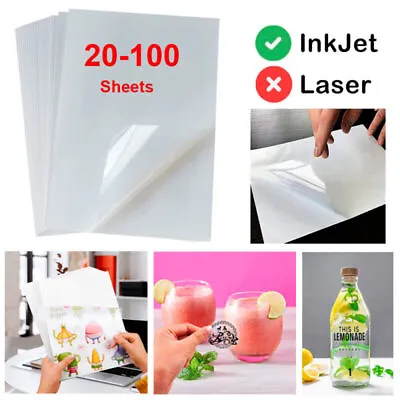 8.5x11 Printable Vinyl Sticker Paper Clear Waterproof For Inkjet Printer Cricut • $9.99