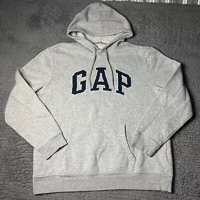 Vintage Gap Hoodie Mens Large Grey Fleece Spell Out Logo Sweatshirt Y2K 90s • $19.88