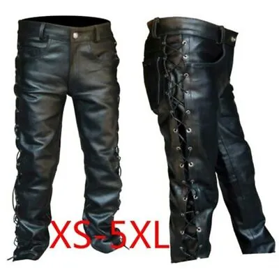 Lace Up Leather Pants Punk Black Pants Men Fashion Winter Big And Tall Clothing • $54.81