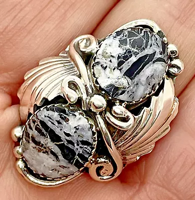 Navajo White Buffalo Turquoise Ring Sz7.5 Sterling By G Smith  15.2g Thunderbird • $143.50