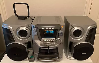 Panasonic SA-AK33 5 Disc Dual Cassette With 2 Speakers Silver CD STEREO SYSTEM  • $165