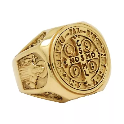 St Benedict Solid Gold Christian Catholic Medal Men's Ring Handcrafted Exorcism • $3700