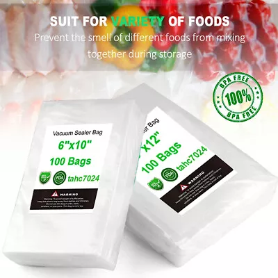 $14.90 • Buy 100-500 Pint Quart Vacuum Sealer Bags 6x10 8x12 Embossed 4Mil Food Storage Saver