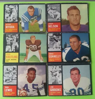 12-Card Lot 1962 Topps Football (Mike Connelly/Dan Lewis/Steve Myhra/Joe Walton) • $18