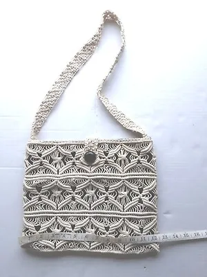 Macrame Shoulder Strap Purse Bag Boho Handmade EUC • $16.99