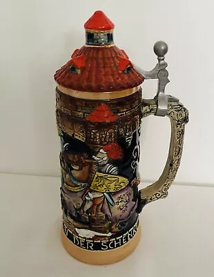 Vintage Corzelius Lidded Beer Stein Berlin Wall Tower Troubled Times 1L 10.5” • $39.50