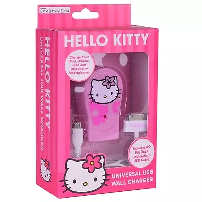 Vivitar Sanrio Hello Kitty 2.1A Dual USB Wall Charger W/30-Pin Dock Connector • $9