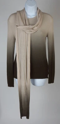 $99.99 • Buy Women's Michael Kors Brown Ombre Ribbed Cashmere Crew Sweater W/Scarf Size M