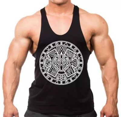 Men's BW Mayan Calendar Stringer Tank Top T-Shirt Aztec Tribal Mexico Flag Maya • $12.99