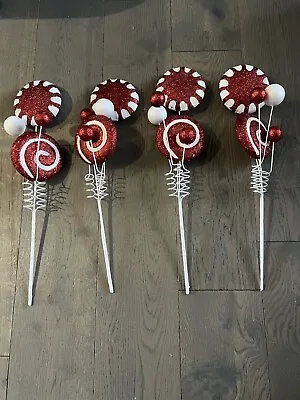 Candy Cane Christmas Tree Decorations Red & White Sweet Tree Picks 4pk • £12.99