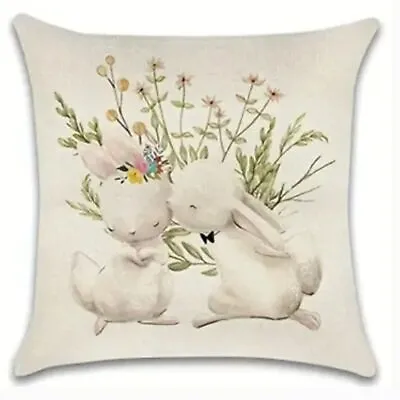 New Linen Blend Easter/nursery Bunny Rabbits Home Decor Pillow Cover 17.7  • $9