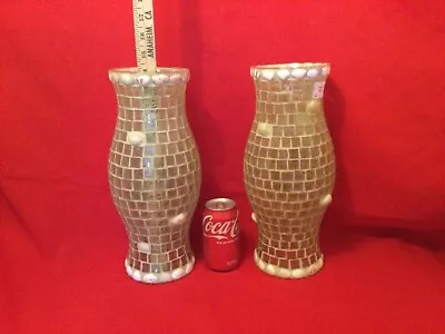 Mosaic Hurricane Glass & Sea Shell Grout Table Top Candle Shade  • $150