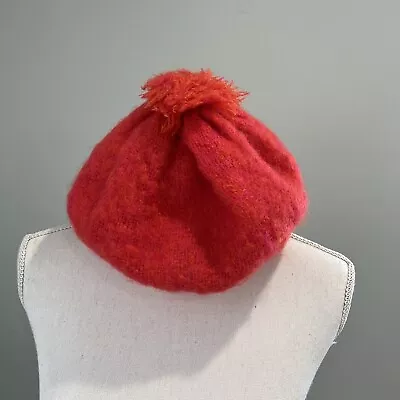 Vintage Donegal Design Womens Beret Hat Tam Mohair Wool Soft Orange Red Handmade • $24.99