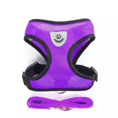 Dog Pet Adjustable Harness Comfort Breathable Soft Mesh Fabric With Clip Purple • £2.47