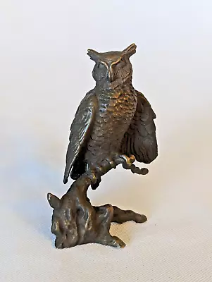Vintage Horned Owl On Branch Cast Bronze Avon Metal Collectible Figurine 3.25  • $14.39