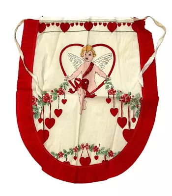 Vintage Cupid Valentine’s Day Hearts Crepe Paper Apron Ruffle Trim 1920s 30s • $120