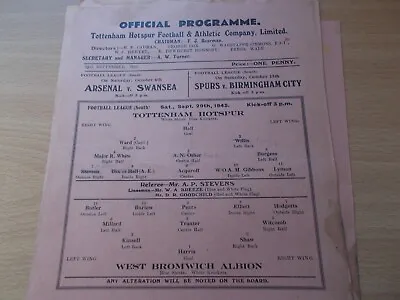 Tottenham V West Brom Programme Dated 29-9-1945   (ToT032) • £24.99