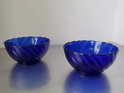 Vereco Duralex Bormioli Rocco Rivage Swirl Cobalt Blue Dessert Bowl Set • $17.99