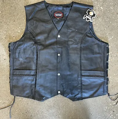 NWT Mens Genuine Leather Motorcycle Biker Vest ANARCHY Black Size 4XL Side Lace • $39.99