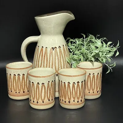 MARTZ MARSHALL Studios Pottery 10” Pitcher W/4 Cups Speckled Glaze Earthtones * • $139.99