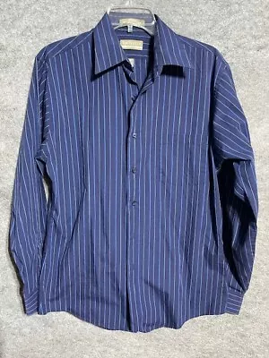 Van Heusen Dress Shirt Mens Medium 15.5 34/35 Striped Fitted Wrinkle Free Blue • $14.39