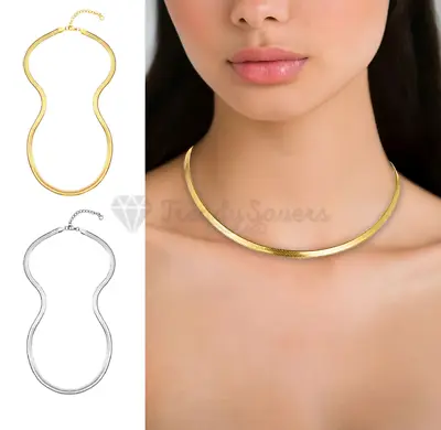£3.99 • Buy Men Women Flat Snake Chain 18ct Gold Plated Herringbone Choker Necklace Jewelry