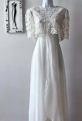 Miss Elliette Vintage Chiffon Crochet Lace Ivory Women’s Wedding Dress • $150
