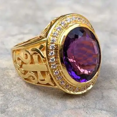 $400 • Buy Natural Amethyst Diamond Gold Cross Bishop Ring