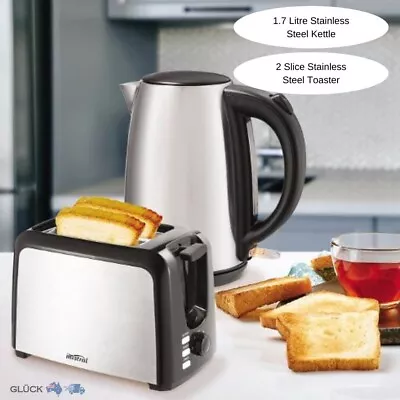 Mistral Breakfast Pack Black & Stainless 2 Slice Toaster 1.7L Kettle Combo Pack • $130.22