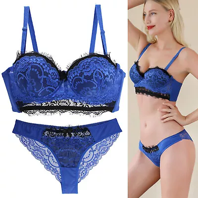 UK SizeWomen Lace Balconette Padded Multiway Strapless Bra Sets Panties Knickers • £10.98