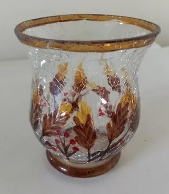 Yankee Candle Autumnal Leaves Crackle Glass Votive Holder. • £3.99