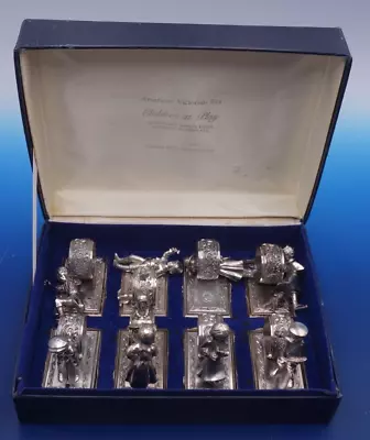 Vintage Silver Plated  Children At Play  Set Of 8 Napkin Rings In Original Box • $179