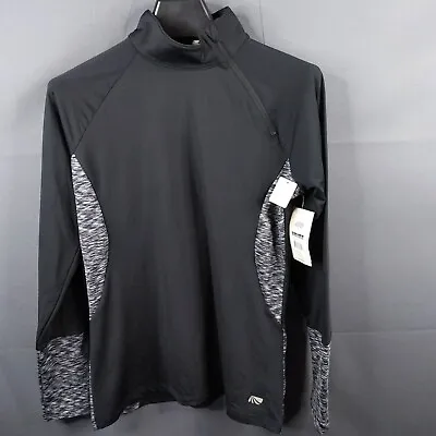 Marika Womens Pullover Top Large Black Performance Knit Zip Split Mock Neck NEW • $14.98