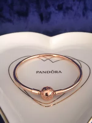 Pandora Rose Gold Logo Clasp Bangle 19cm  S925 ALE • £47