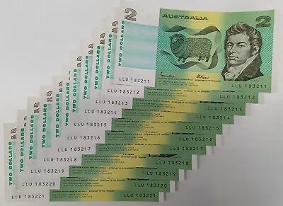 Old Australian $2 Dollar Banknotes New Consecutive Notes X 11 Rare Unc • $139