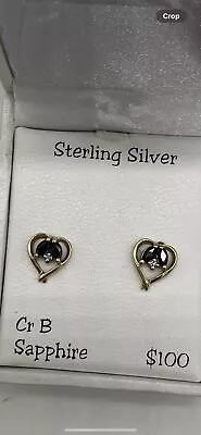 10K Marquise Cut Sapphire Diamond Chip Heart Love Symbol Earrings Yellow Gold!!! • $79.99