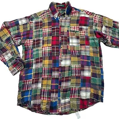 Orvis Button Up Long Sleeve Shirt Multicolor Patchwork Madras Collared Mens M • $29.99