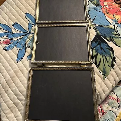 VTG Mid-century Picture Frame Gold Tone Metal Tri Fold Double Hinged 8  X 10  • $28