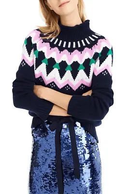 J. Crew Mockneck Fair Isle Cashmere Sweater Size M Blue • $40