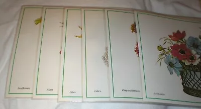 6 Floral Laminated Placemats Ken Bower Vintage Sold As Is • $20