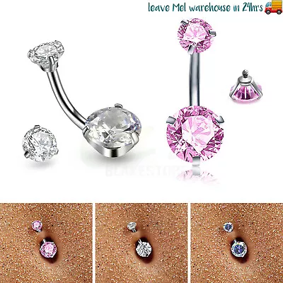 3PCS Surgical Steel Belly Bars With Prong Zirconia Stones • $9.99