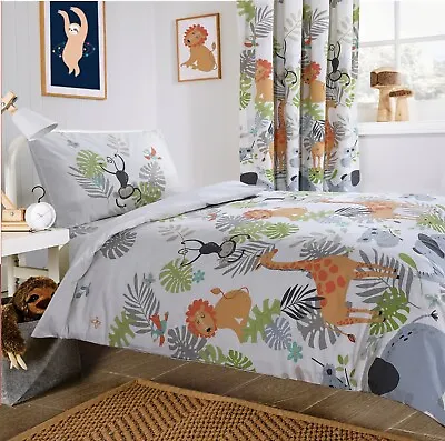 Safari Duvet Set And Curtains Exotic Wildlife Bedding Polycotton Bedroom Decor • £13.68