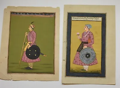 TWO Indian Miniature Paintings Mughal Rulers 7.5 Inches By 4 Inches • $198