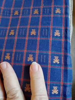 Vintage Fabric Homespun Jacquard Red Blue Check Teddy Bears 1/3yd 12x52  Cotton • $5.73