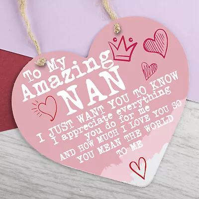 Nan Mothers Day Gifts Nanny Nanna Grandma Hanging Sign Heart Love Poem • £3.95