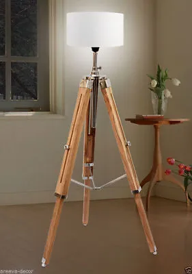 Marine Nautical Teak Wood Vintage Floor Lamp Wooden Tripod Stand Use With Shade  • $75.65