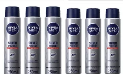 6 X 250ml Nivea Men SILVER PROTECT 48Hr Antibacterial Anti Perspirant Deodorant  • £24.99