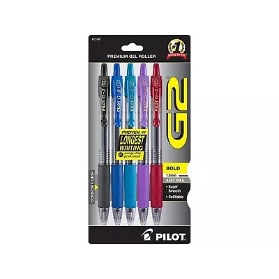Pilot G2 Retractable Gel Pens Bold Point Assorted Ink 5/Pack (G21C5002/12487) • $15.51